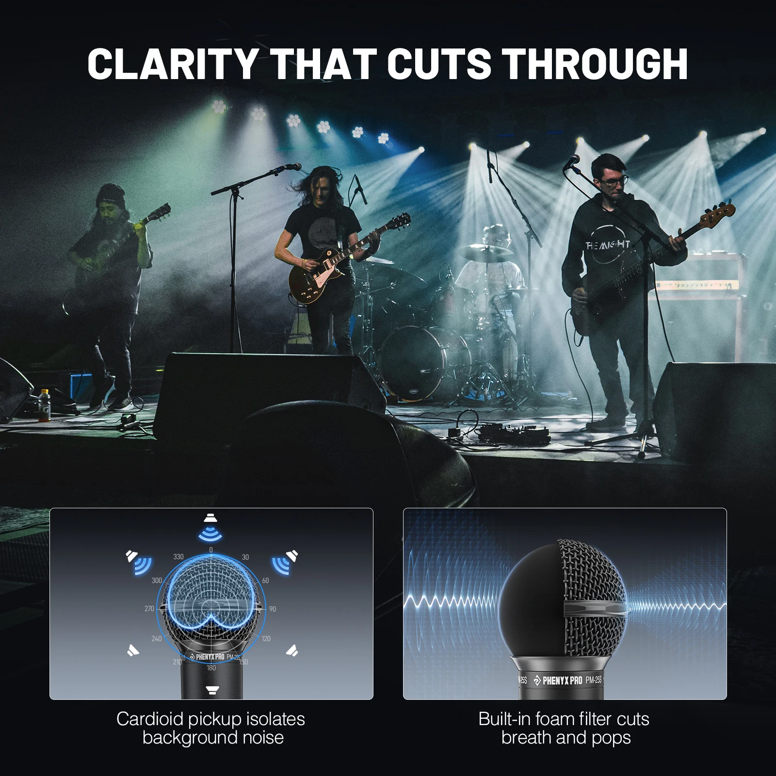 Динамический вокальный микрофон Phenyx Pro, кардиоидный микрофон с переключателем ВКЛ/ВЫКЛ, кабель XLR длиной 16,4 фута для пения, сцены, караоке (PM-25)