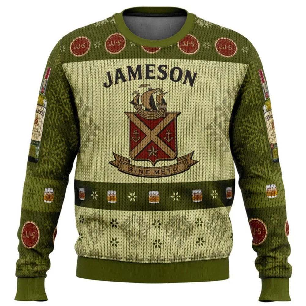 Jameson Irish Whiskey Ugly Christmas Sweater Men Women Pullover Round Neck Long Sleeve Top Christmas Clothing New Sweatshirt