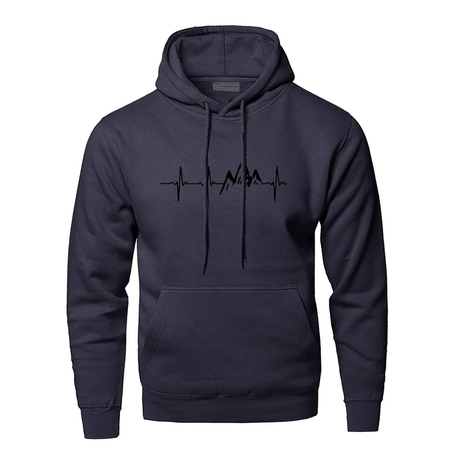 Men's Mountain Heartbeat Print Hoodies Sweatshirt Spring Autumn Long Sleeve Hooded Sweatshirt Black Gray Hoodie Sportswear