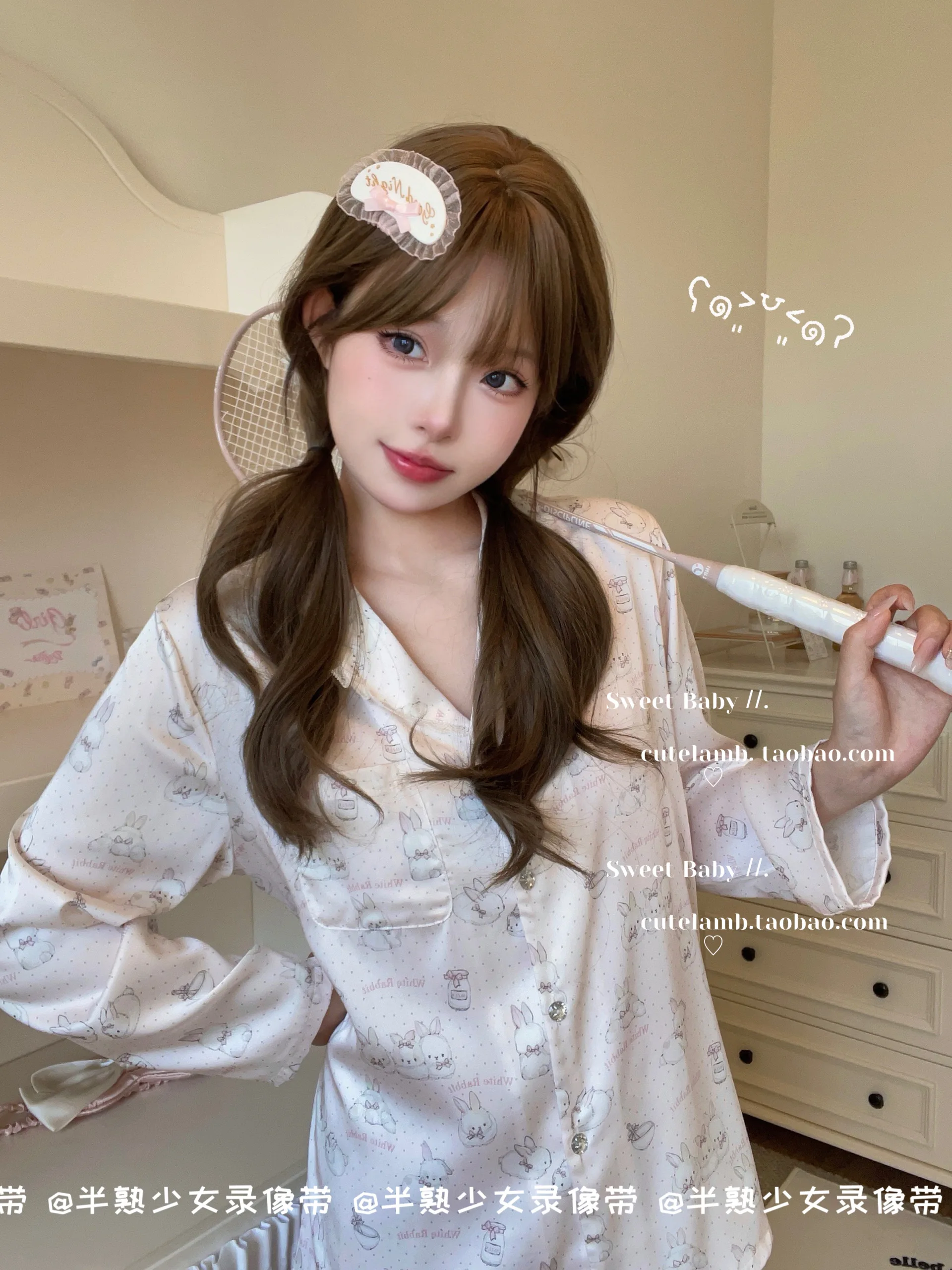 Spring Autumn Women's Pajama Sets Lace Patchwork Cute Cartoon Printed Long Sleeve Lapel Satin Rhinestone Button Two Piece Sets