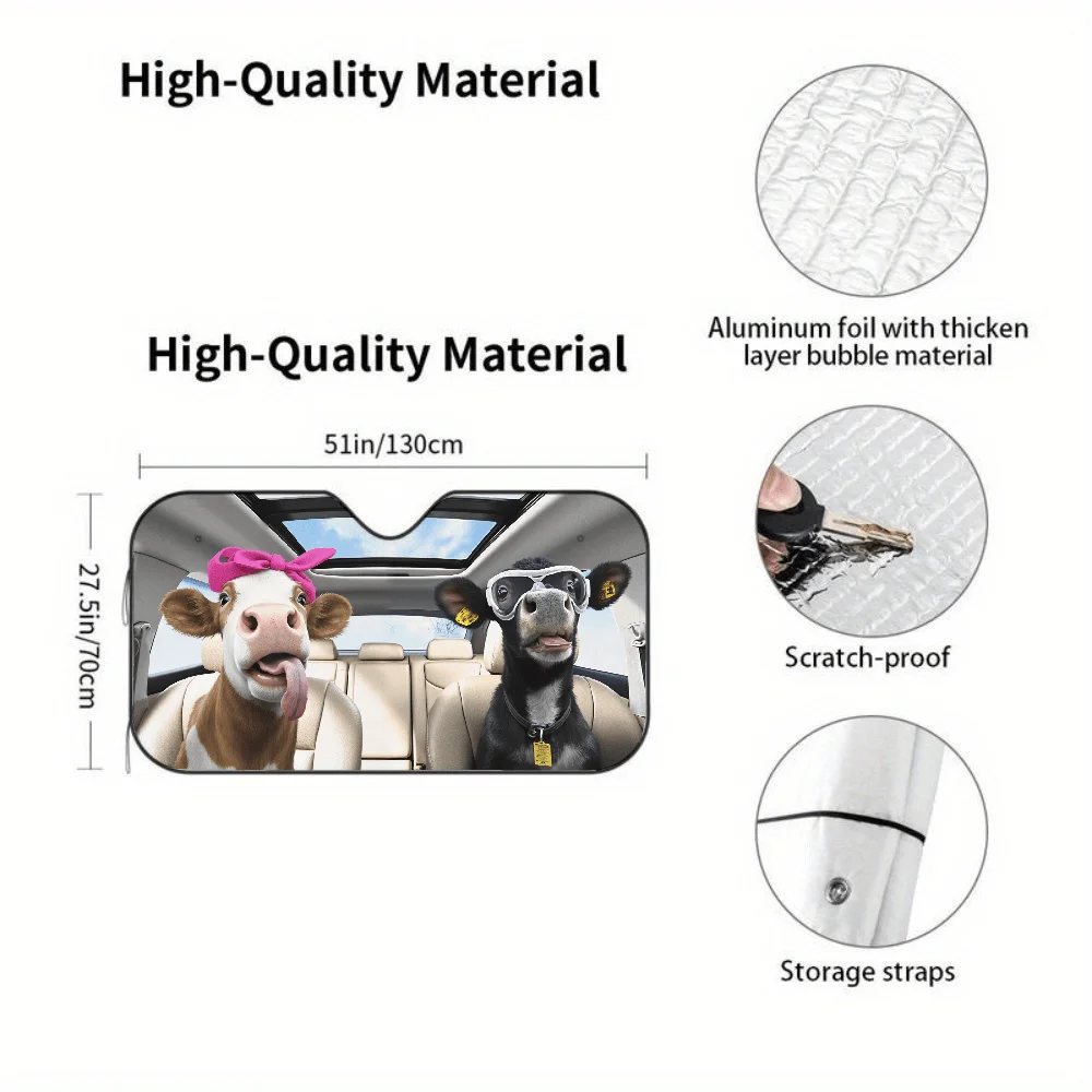Couple Of Cows In Car | Auto Sunshades, Front Window Sun Cover For Car, Durable Polyamide Visor, Universally Applicable, Car Gif