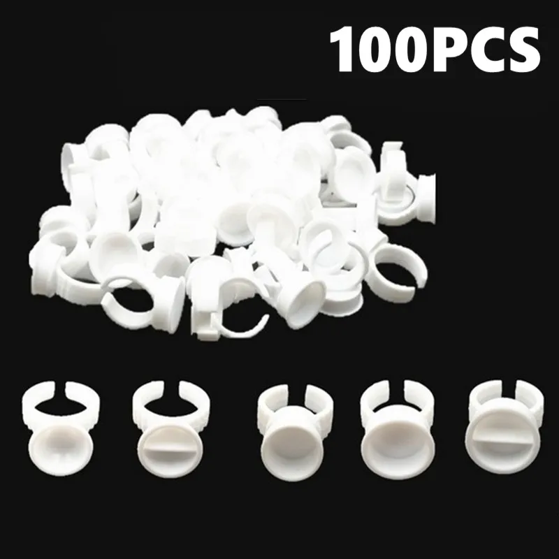 100PCS S/M/L Disposable Rings Cups Lash Glue Holder Glue False Eyelashes Ring Container Eyelash Glue Plastic Ring Cup Makeup