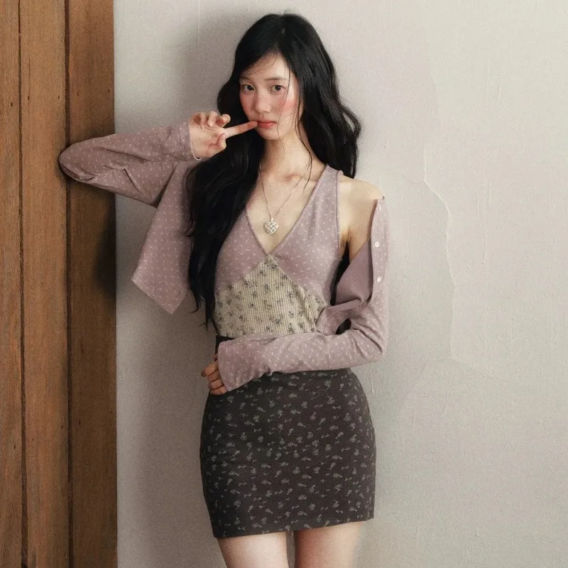 

Women's Floral Print Cardigan And Dress 2 Piece Set