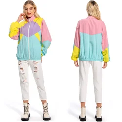 Women 80s 90s Retro Vintage Colorful Jacket Coat Female Adult Hip Hop Cosplay Tracksuits Halloween Carnival Party Costume