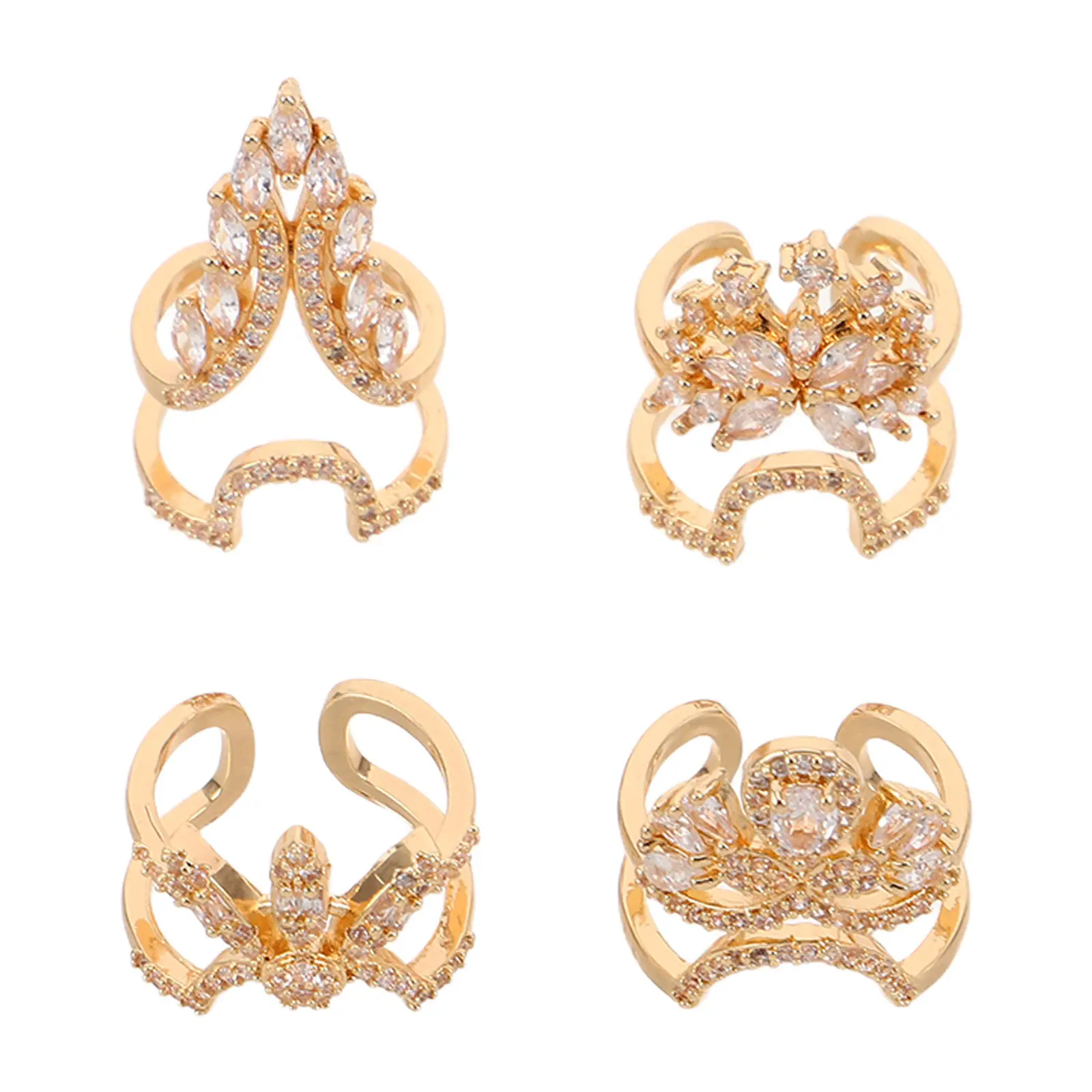 

4Pcs Nail Rings Copper Zircon Detachable Fingernail Jewelry Reusable Adjustable Statement Finger Nail Cap Party Decoration Bling