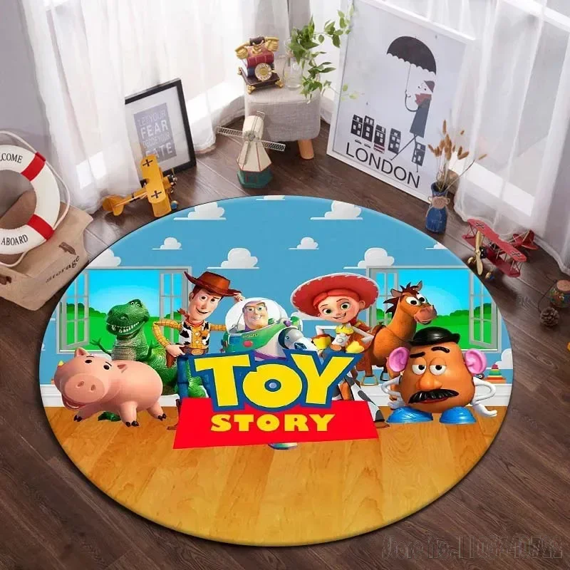 Karpet bulat 80cm, karpet kursi kartun Disney Toy Story, keset lantai anti selip, permainan merangkak untuk dekorasi ruang tamu anak-anak