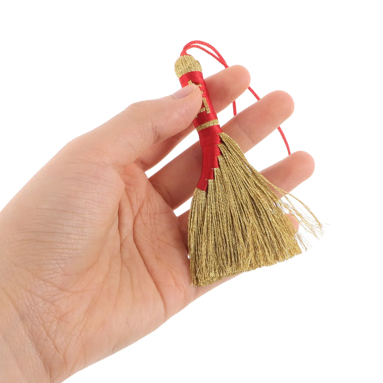 

2Pcs Handwoven Mini Tassel Broom Bedside Ornaments Chinese Style Pendant Golden Decor Dragon Boat Festival Baby Room Charm