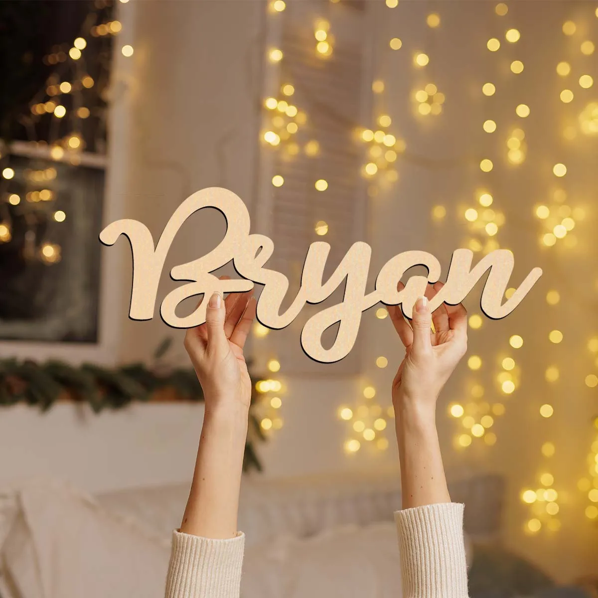 1pc Romantic Biyan example Customizable Text Laser-Cut Sign Wooden Decor Wooden Sign Unfinished Wood for Painting or Glittering
