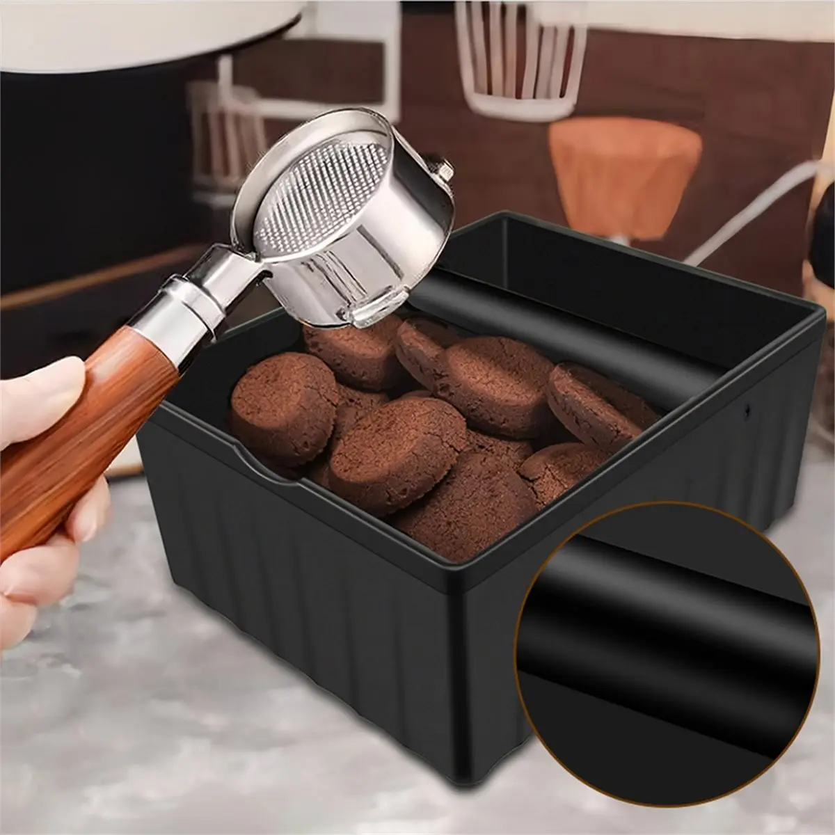 2026 New Espresso Tapping Box, Coffee Grounds Tapping Box, with Tapping Rod and Non-Slip Rubber Base, Espresso Tapping Box