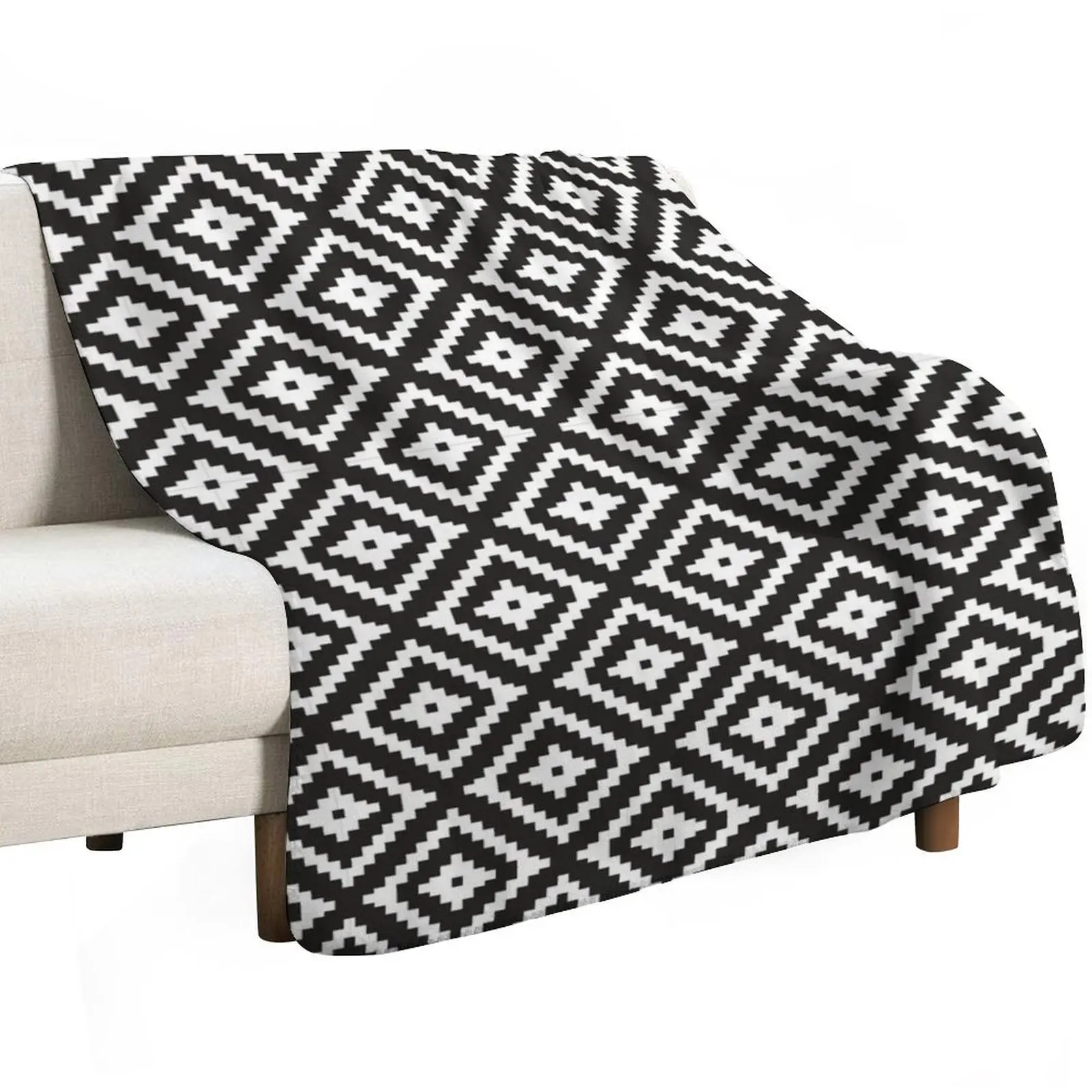 Aztec - White on Black Throw Blanket Beautifuls Soft Beds Heavy Tourist funny gift Bed linens Blankets