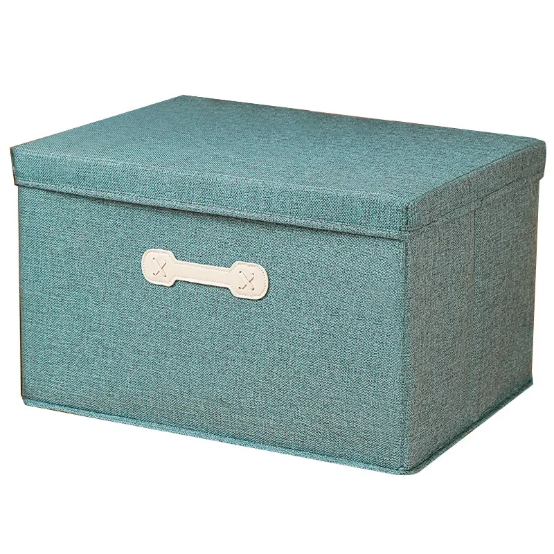 Cotton Linen Folding Storage Box with Lid Closet Drawer Clothes Books Toys Sundries Quilts Organizer Laundry Basket for Wardrobe