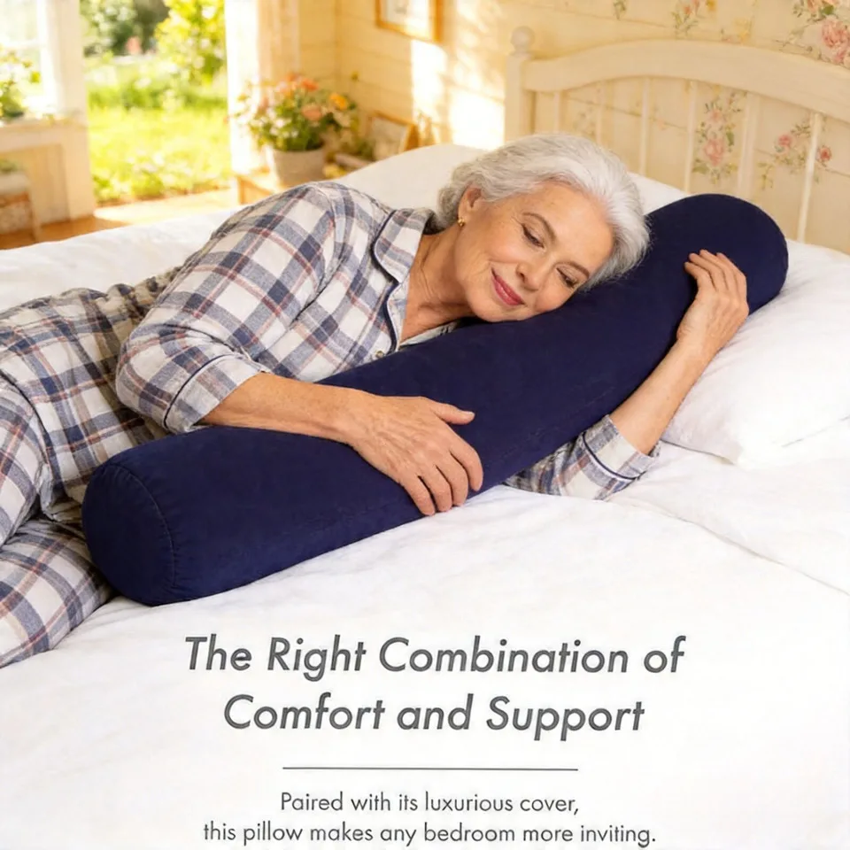 

Female Pillow Hugs 86cm Long Round Inflatable Bolster Roll Wedge Cushion For Back Neck And Spine Relief During Sleep Washable