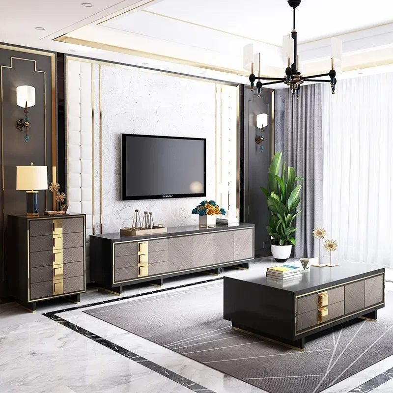 American light luxury TV cabinet coffee table combination high style post-modern paint living room bedroom