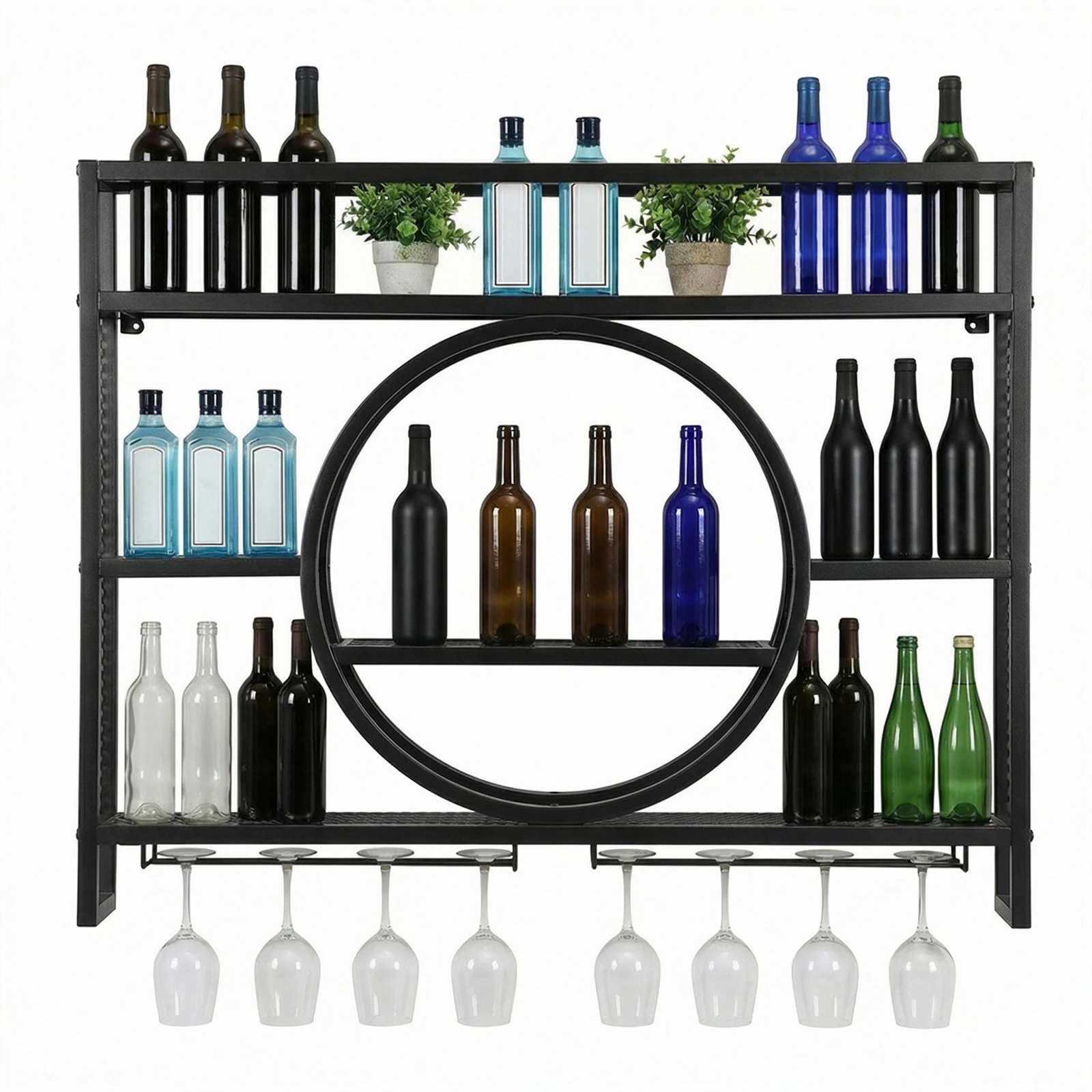 

Wine Storage Rack Metal Wine Rack Wall Mounted 3 Tier with LED Light with Wine Glass Holder for Home Bar Dining Room & Kitchen