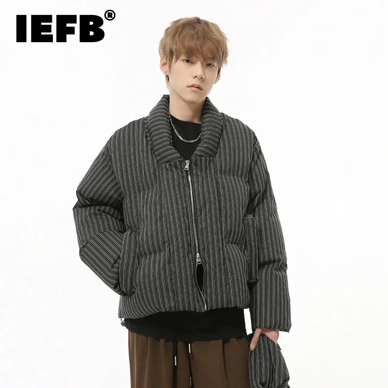 IEFB Korean Style Men's Padded Jackets Neckerchief Striped Thickened Casual Parkas Contrast Color Male Short Coats Niche 9C8503