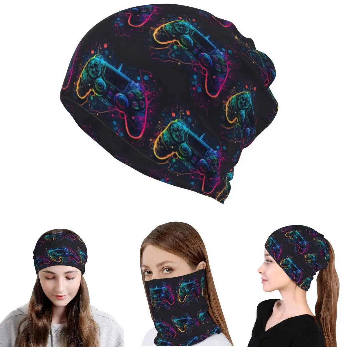Neon Light Game Controller Gamepad Bandana Neck Cover Wrap Mask Scarf Multi-use Face Mask Beanies Hat Unisex Adult Breathable