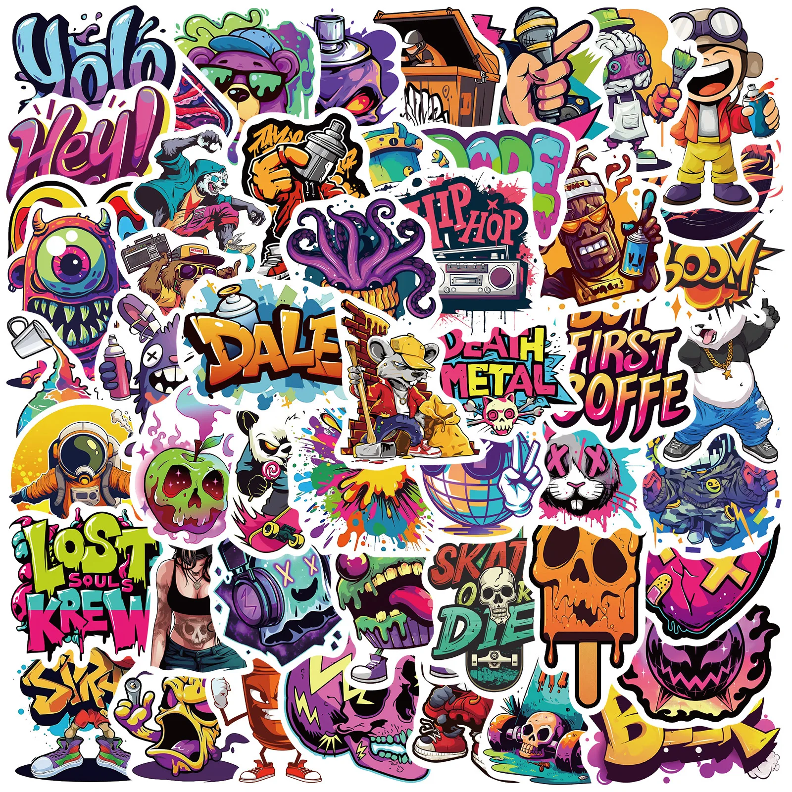 50pcs Street Spray Graffiti Culture Cool Cartoon Stickers DIY Phone Guitar Laptop Notebook Suitcase Waterproof Sticker Kids Toys
