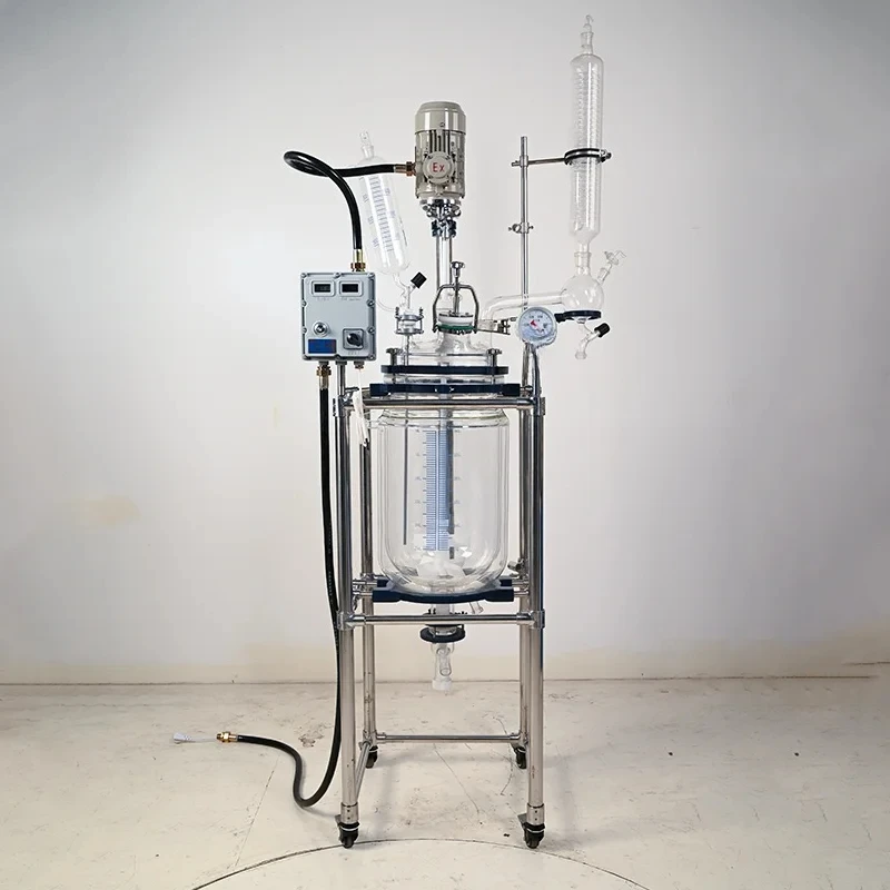 50L explosion-proof jacketed glass reactor PTFE agitator, digitally controlled reactor, for chemical synthesis