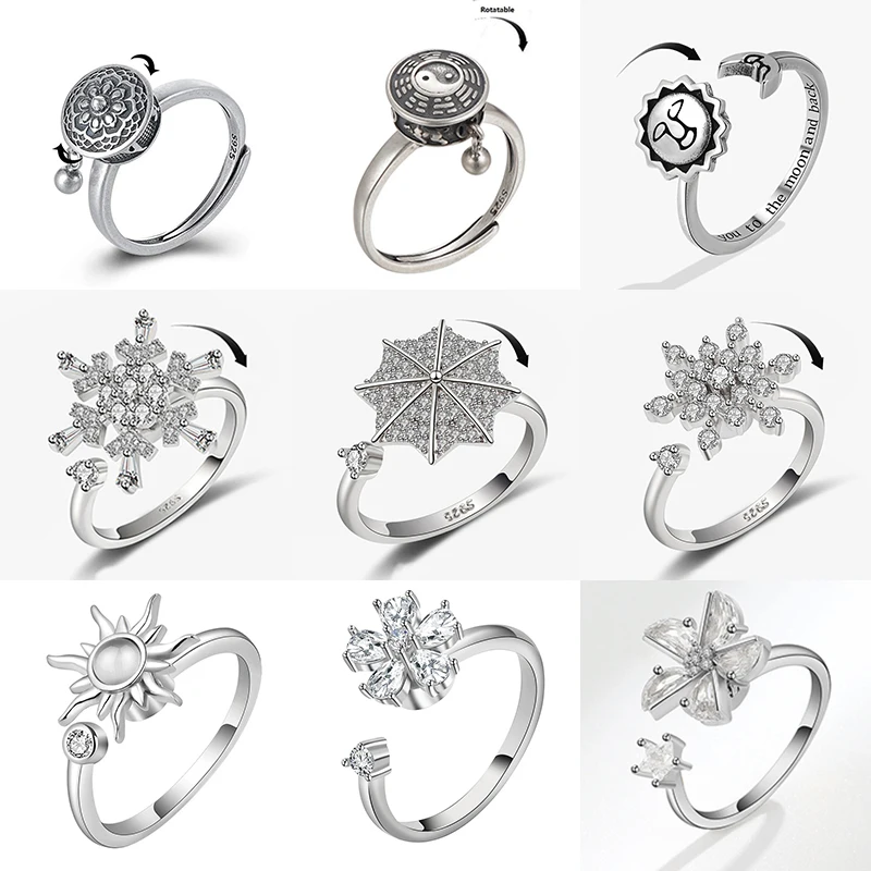 Anti Stress Anxiety Spinner Rings for Women Zircon Sunflower Fashion Fidget Ring Rotatable Engagement Jewelry Gifts
