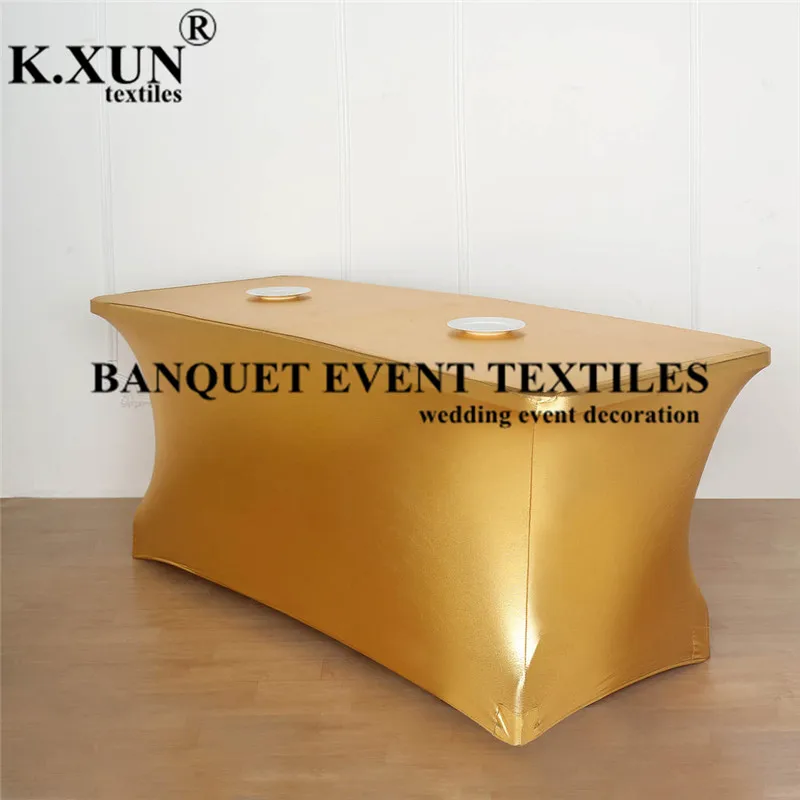 

Good Looking Metallic Spandex Table Cover Cloth White Rectangle Tablecloth For Wedding Event Decoration