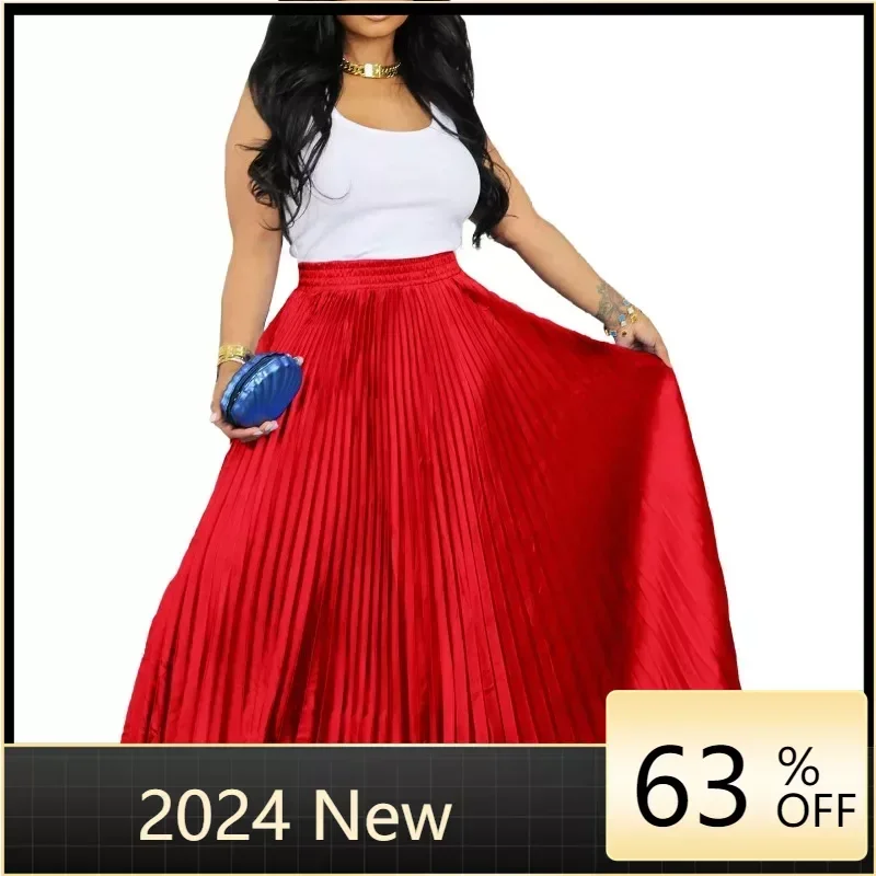 

Осенне-зимняя модная эластичная плиссированная юбка с высокой талией, женская элегантная однотонная атласная эластичная длинная плиссированная юбка для женщин
