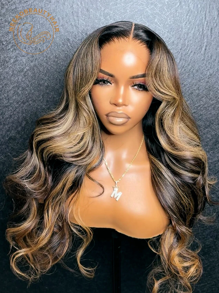 Honey Blonde Highlight Wig Human Hair 13x6 Transparent Lace Frontal Wigs Pre Plucked Ombre Brown 4X4 Closure Wig For Women