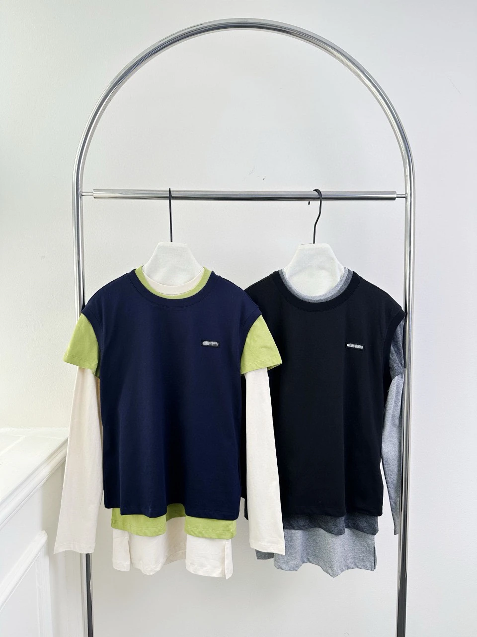 

High-Defn Cotton Knitted Long Sve T-irt Tee-Piece Set Women's Flat Weave Logo Patch Embroidery Casual Loose Fit