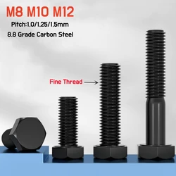 1~5pcs Fine Thread External Hexagon Screw M8 M10 M12 Grade 8.8 Black Steel DIN933 Outside Hex Fine Tooth Bolt Pitch 1/1.25/1.5mm