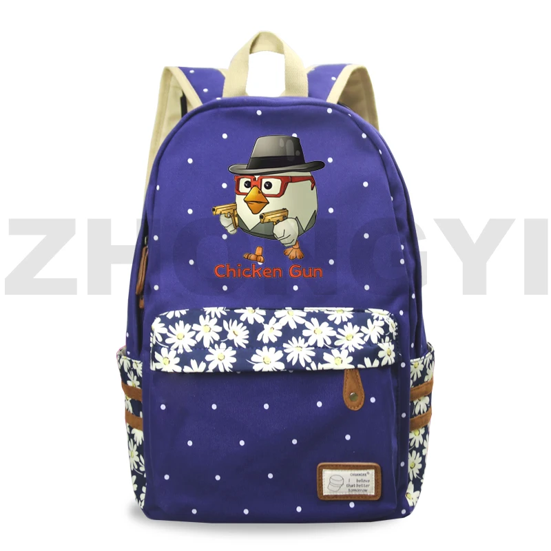 Chicken Gun Game Backpack Floral Bookbag Trendy Canvas School Bags for Teenager Girls Chicken Gun Bag Pack Mochilas Para Mujer