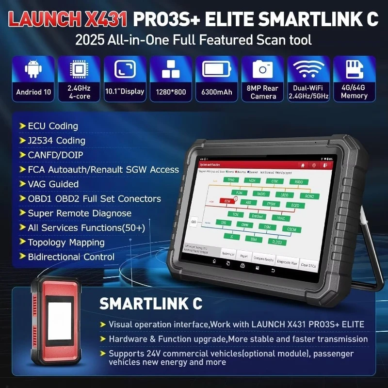 X431 PRO3S+ SmartLink HD Car Truck Diagnostic Tool 12V /24V Full System Scanner  OBD2 Code Real for EU UK Version