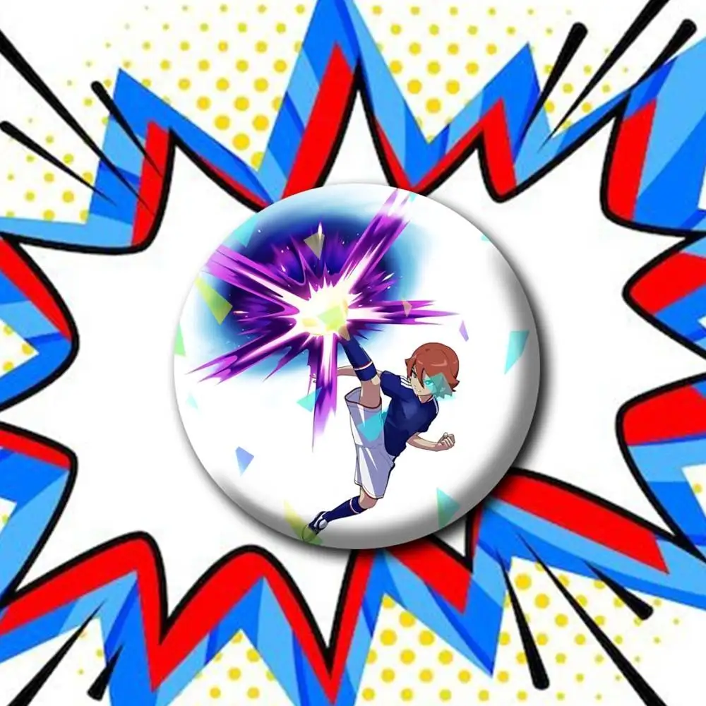 Anime-Game Inazuma Eleven Cross  Customizable Round Brooch Pins, Personalized Badges With Broken Glass Design Fashion Accessory