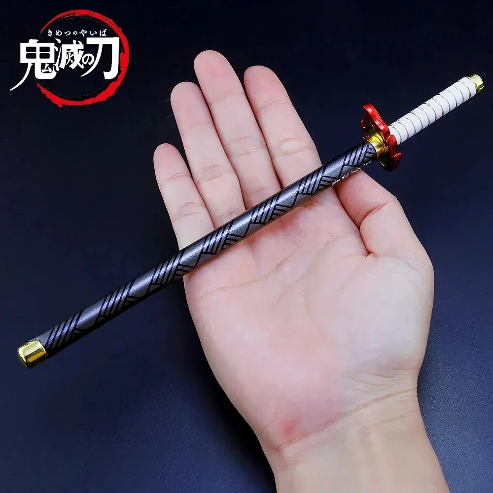 20cm Demon Slayer Anime Sword Rengoku Kyoujurou Carbon Black Pen Alloy Katana Weapon Model Collection Christmas Gifts Toys Kids