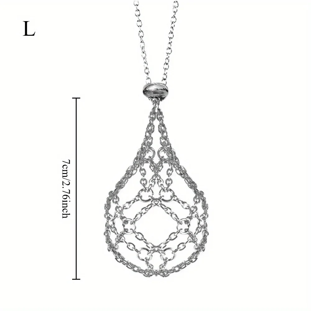 Edelstahl-Kristallnetz-Metallkette für Damen und Herren, Steinhalter, austauschbarer Kristallhalter, Käfig-Halskette – Detail 5