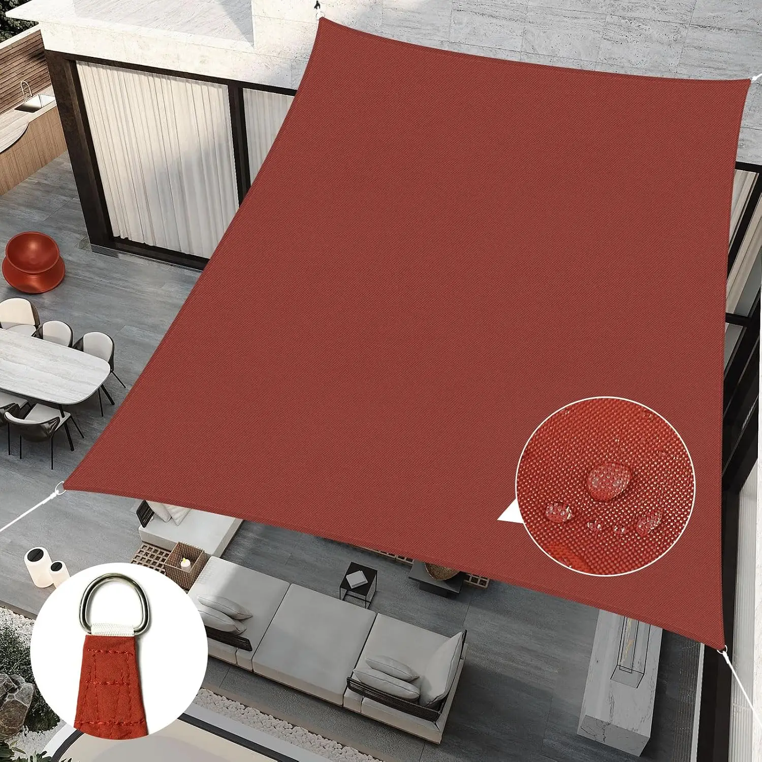 16'x20' Rectangle Sun Shade Sail, Waterproof & UV Block Canopy for Patio, Garden, Carport, Rust Red
