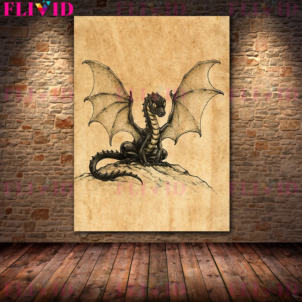 Little Vampire,Lion-Hawk,Phoenix,Mummy Kid Vintage Wall Art Canvas Painting Mythical Biological Baby Art Poster And Print Decor