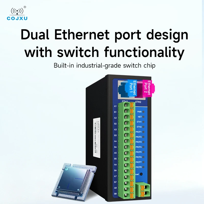 절연된 8채널 직렬 서버 RS485/232/422 - RJ45 COJXU NB183 시리즈 ModBus RTU - TCP 내장형 워치독 MQTT/HTTP IOT