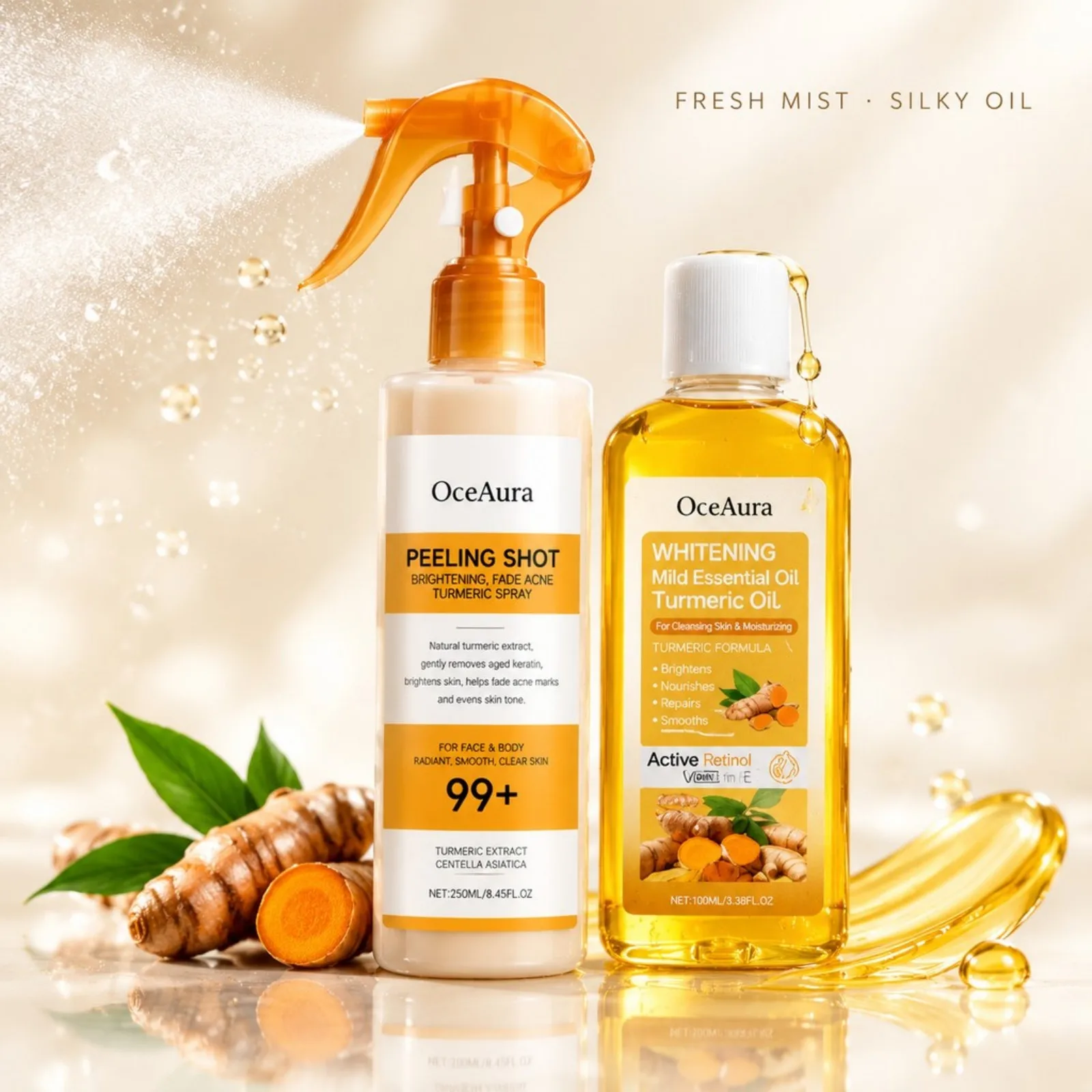 Turmeric Exfoliating Body Care Set - Exfoliating Spray & Hydrating Body oil Cleaning Skin Improves Dullness Nourishing Skin Care