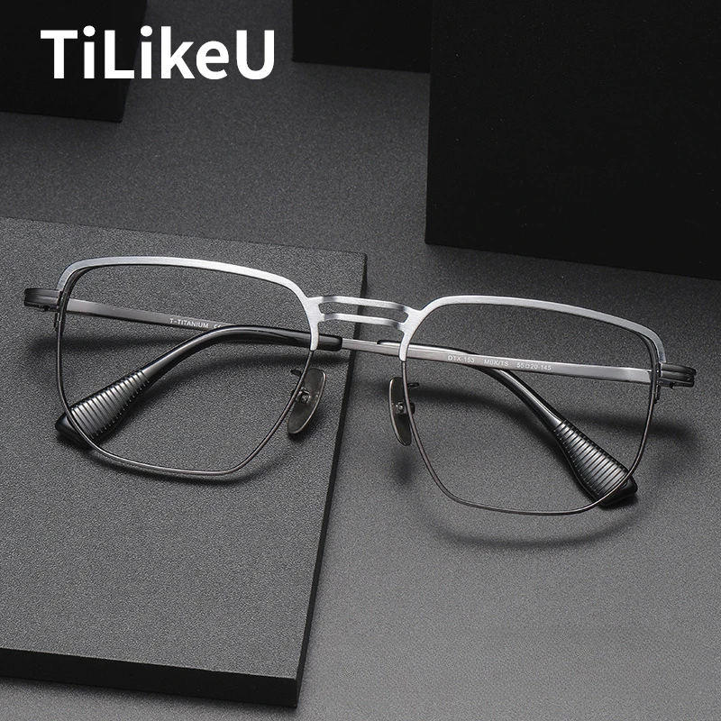 

2024 Men Business Pure Titanium Glasses Frame Retro Square Hand Eyeglasses Fashion Large Rim Prescription Optics Spectacle Frame