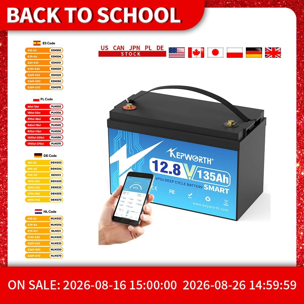 KEPWORTH LiFePO4 12V 100Ah 135Ah Bluetooth Battery Built in 100A BMS and 6000 Cycles for Motorhome, Solar System Complete Set