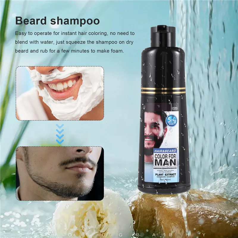 Permanent Beard Dye Shampoo for Men Beard Dying Removal White Grey Beard Hair Men Beard Shampoo 200ML