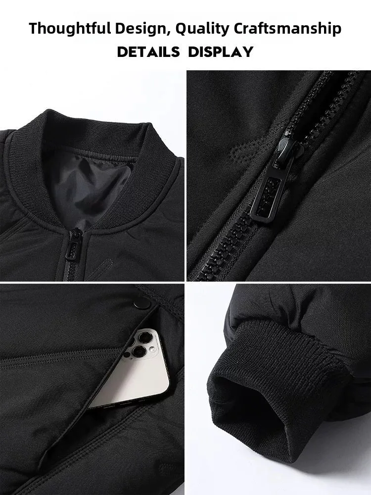 Men's Winter Thiened down Cotton Jaet Baseball Collar Coat Casual Warmth Outerwear Polyester Fiber Long Sve Zipper Clo...