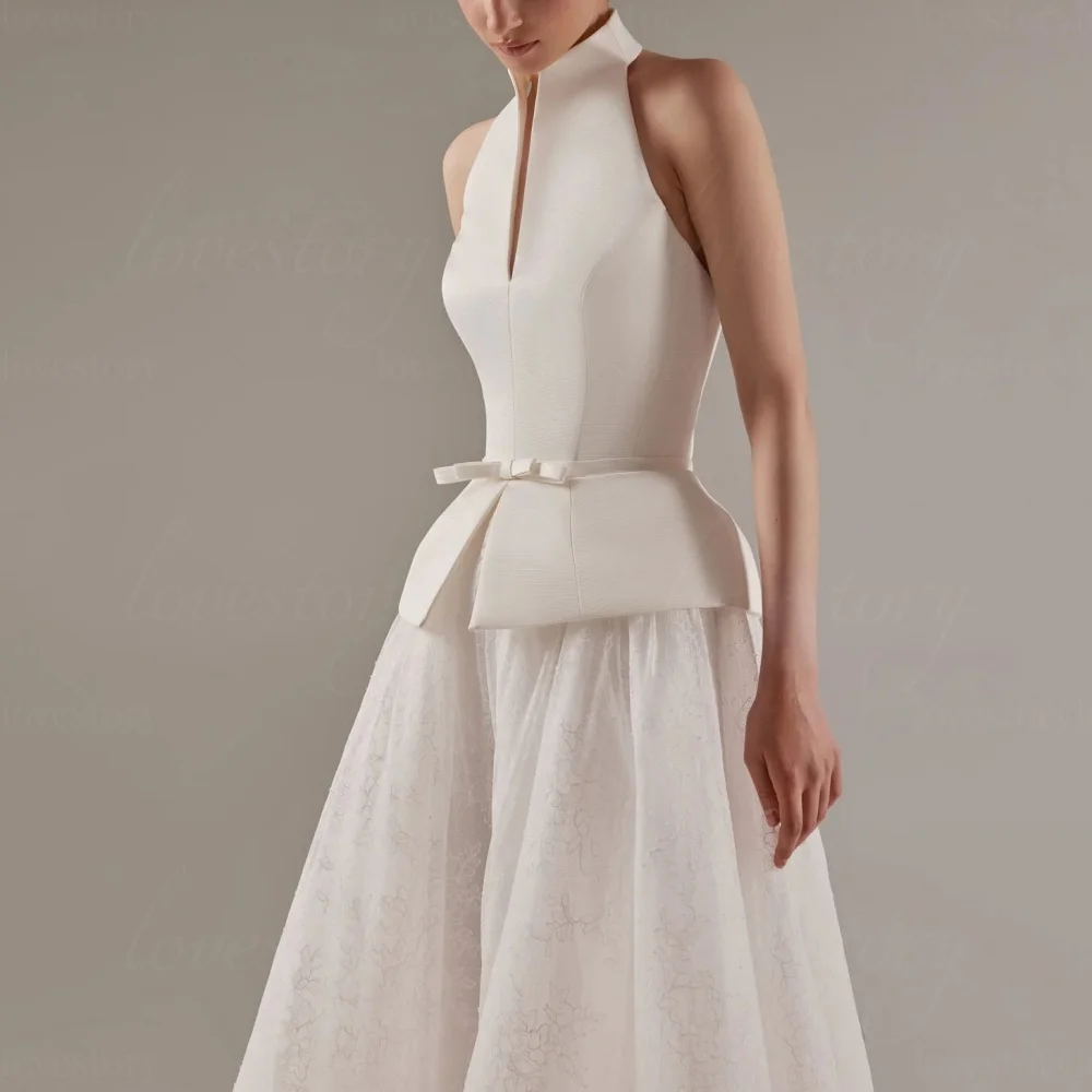Modern Style Halter Customized Wedding Dresses A Line Lace Bridal Gowns Elegant Lace Up Bride Robes Vestido De Novia