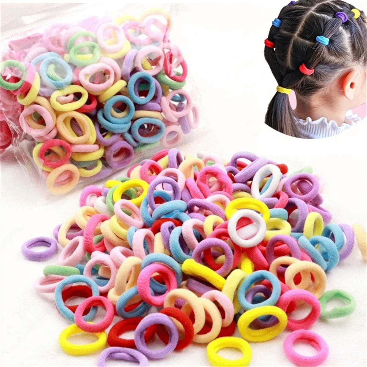 

100Pcs Girls Elastic Hair Ties Colorful Nylon Small Hair Tie For Teen Ponytail Holder Scrunchie Teen Hair Accessories