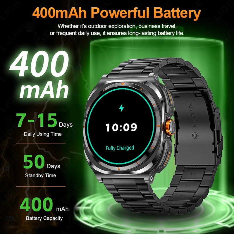 LIGE Nuovo Smart Watch con auricolare wireless TWS 2 in 1 Chiamata Bluetooth Schermo AMOLED da 1.53 "400mAh IP67 Smartwatch sportivo impermeabile