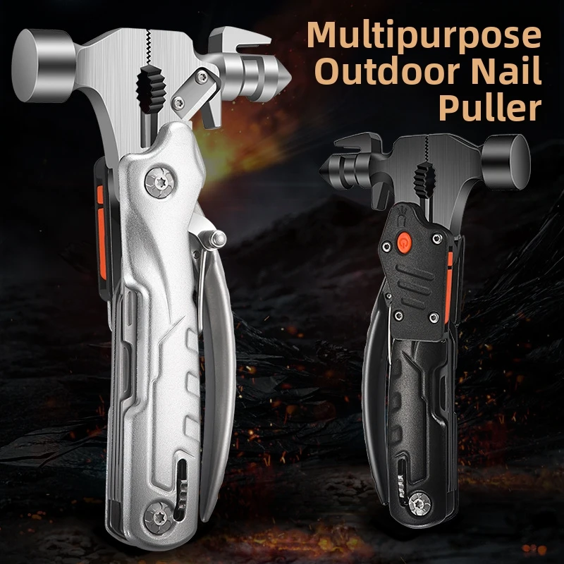 Multifunction Safety Hammer Folding Pliers Portable EDC Emergency Repair Tool with Nail Puller for Camping Car Use