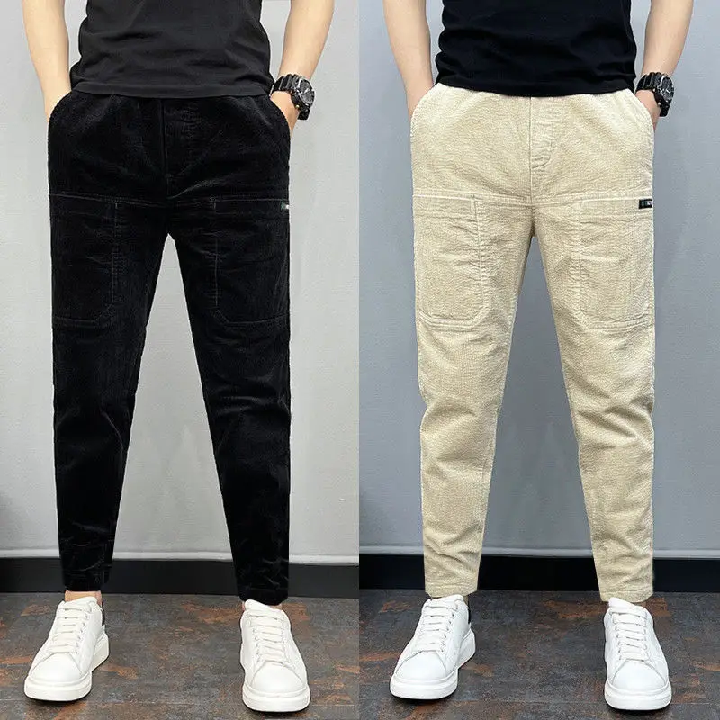 

Men's Casual Slim Fit Velvet Pants Spring Autumn Lightweight ket Long Trousers Faionable Straight Leg Workwear Trousers