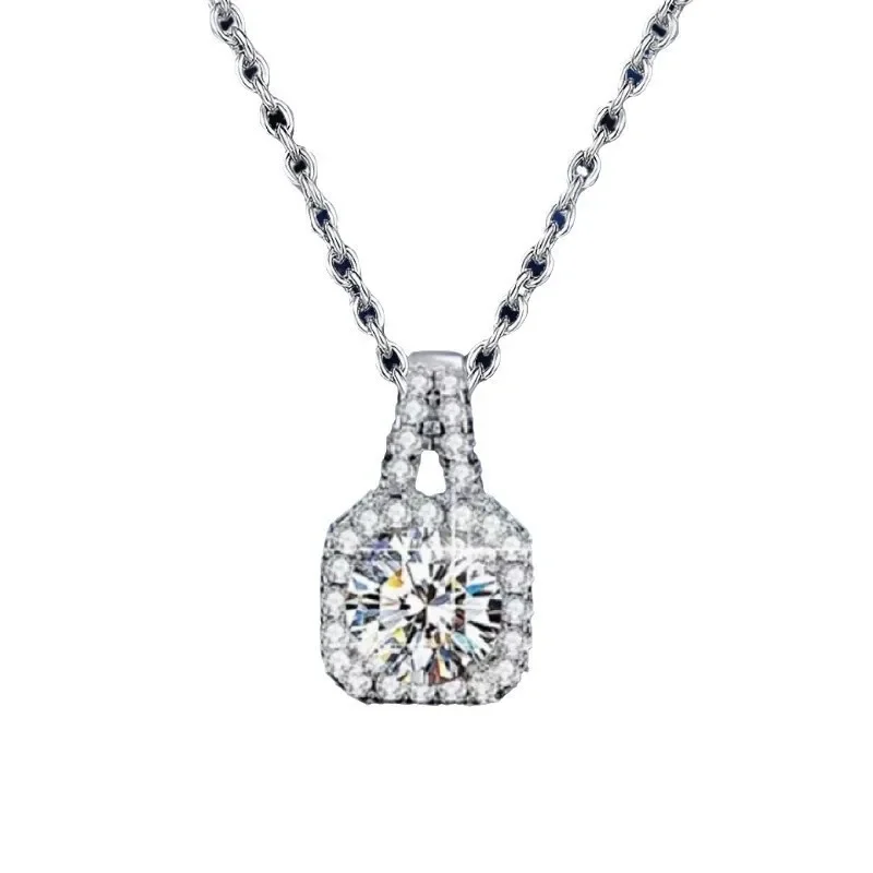 

Three-piece square diamond titanium steel necklace, simple diamond-like ladies' ring, square stud pendant
