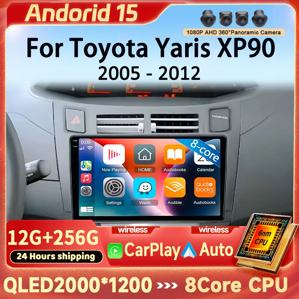 Carplay Android 15 Auto radio For Toyota Yaris XP90 2005 2006 2008 2010 2012 Wireless Auto Audio Lettore Multimediale Per Auto