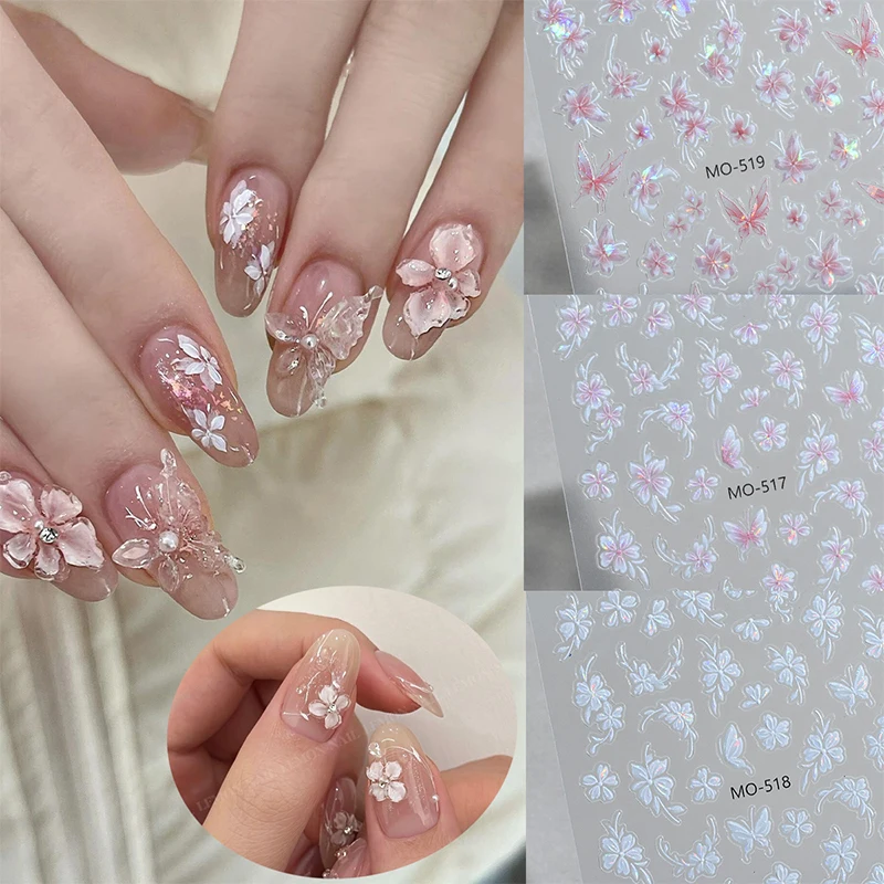 1pc Geel Blauw Strik Nail Art Decals Semi-Transparant Witte Strikjes Zelfklevende Sliders Nagels Stickers Decoraties Voor manicure