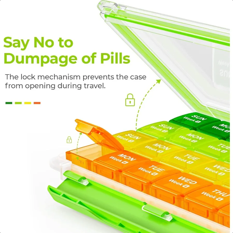 منظم حبوب شهري مقاوم للرطوبة علبة حبوب كبيرة 28 يومًا مع علبة حبوب منع الحمل قابلة للإزالة لمدة 4 أسابيع حاوية حبوب منع الحمل مناسبة للسفر